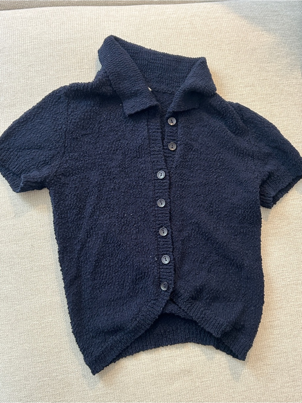 Garage Navy Short-Sleeve Button Down Knit Top